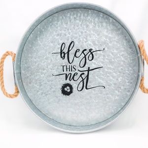 Bless This Nest Farmhouse Galvanized Metal Tray